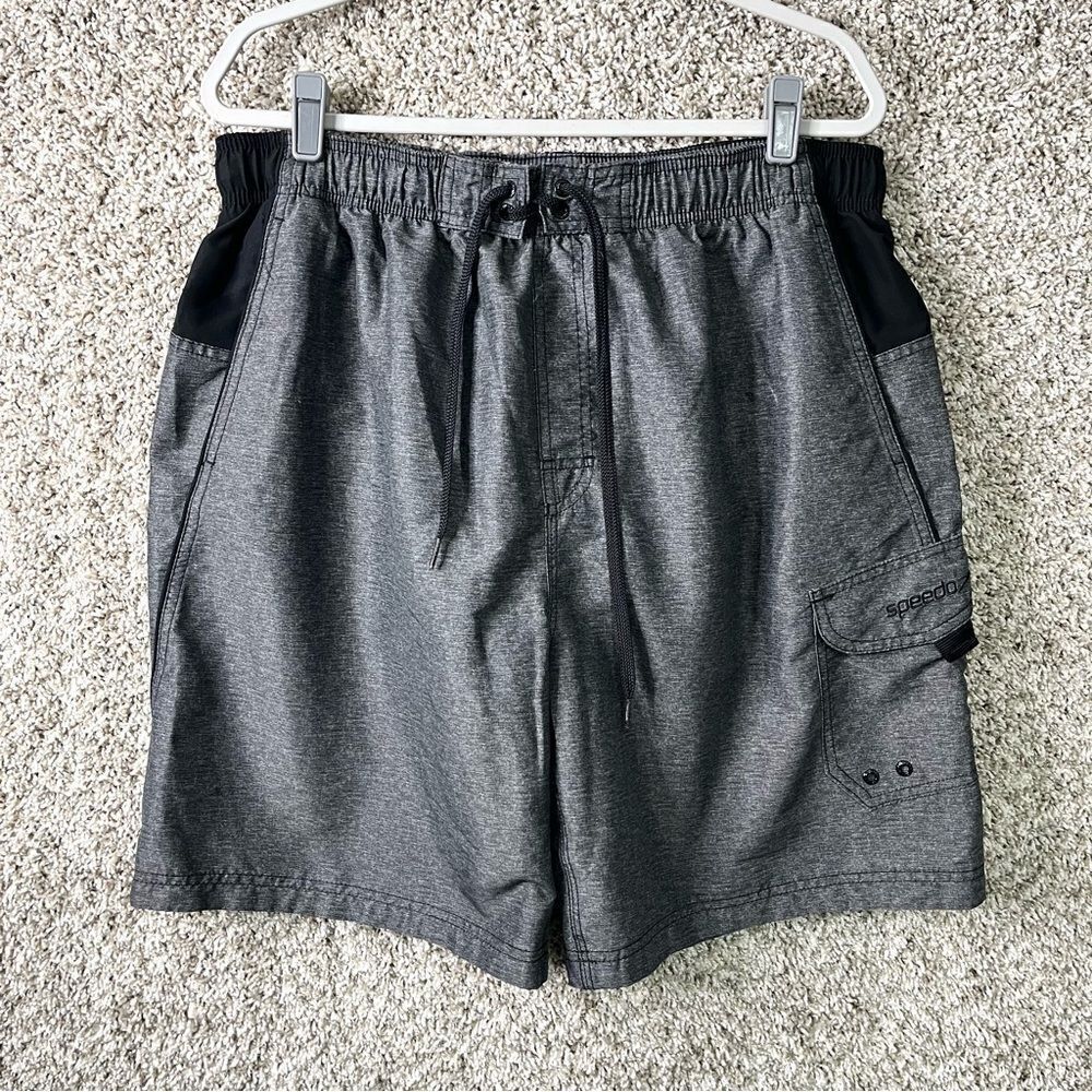 Speedo Swim Trunks Men’s XXL Marina Gray & Black Sport Volley Quick-Drying
